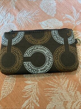 Coach Brown and Black Signature Circle Zip Pouch
